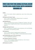 FIRST AID FOR THE USMLE ACTUAL EXAM&NewLine;PAPER 2026 QUESTIONS WITH ANSWERS&NewLine;GRADED A&plus;