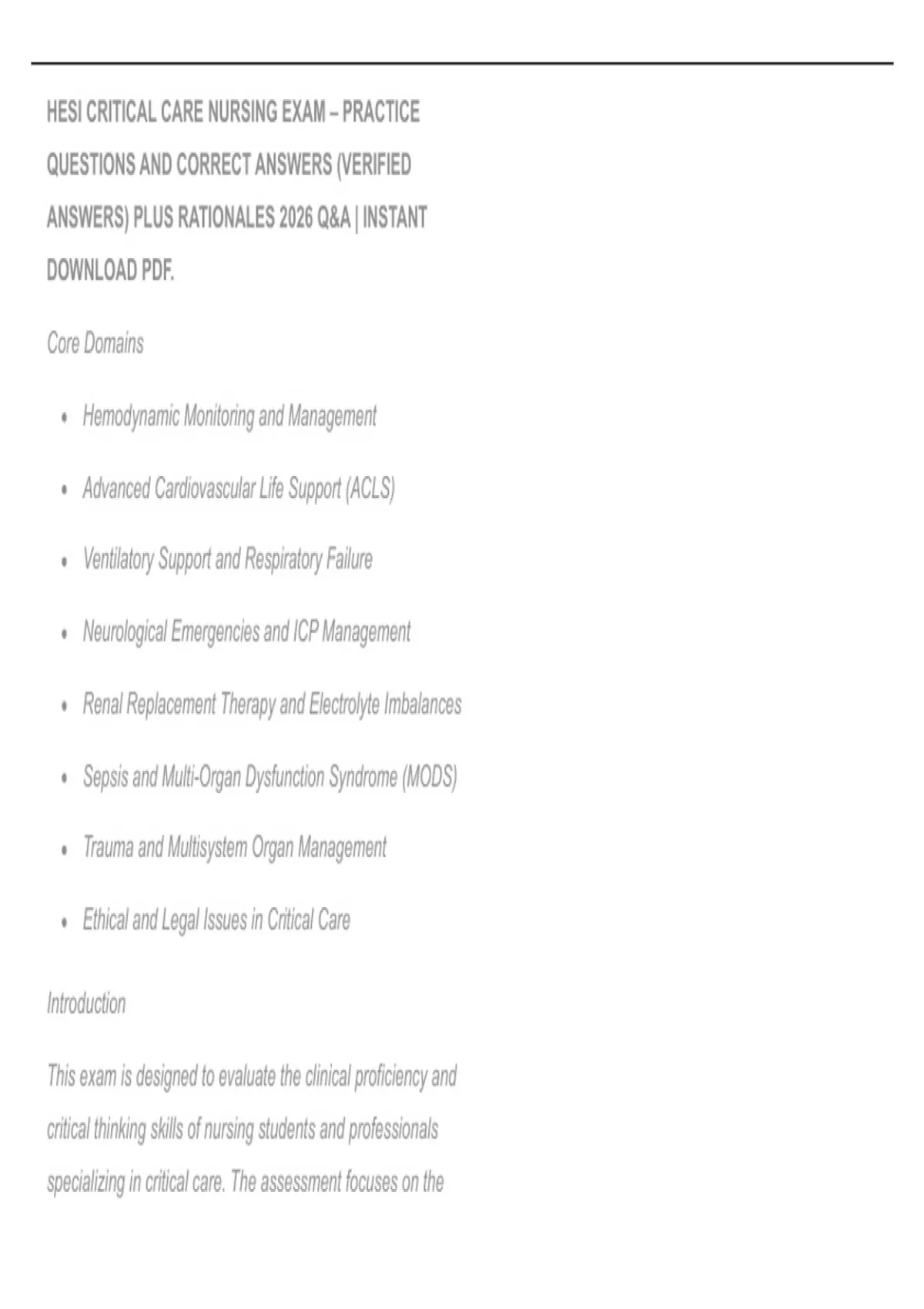 HESI CRITICAL CARE NURSING EXAM – PRACTICE QUESTIONS AND CORRECT ...