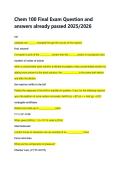 Chem 100 Final Exam Question and &NewLine;answers already passed 2025&sol;2026