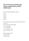 CSCI 121 Final Exam Question and &NewLine;answers already passed &vert;&vert; LATEST &NewLine;UPDATE 2026