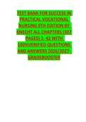 TEST BANK FOR SUCCESS IN  &NewLine;PRACTICAL VOCATIONAL &NewLine;NURSING 9TH EDITION BY  &NewLine;KNECHT ALL CHAPTERS &lpar;307  &NewLine;PAGES&rpar; 1- 42 WITH  &NewLine;100&percnt;VERIFIED QUESTIONS &NewLine;AND ANSWERS 2026&sol;2027-  &NewLine;GRADEBOOSTER
