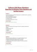 California Child Abuse&colon; Mandatory Reporting Certification Exam Questions and Verified Answers