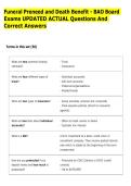 Funeral Preneed and Death Benefit - BAO Board &NewLine;Exams UPDATED ACTUAL Questions And &NewLine;Correct Answers 