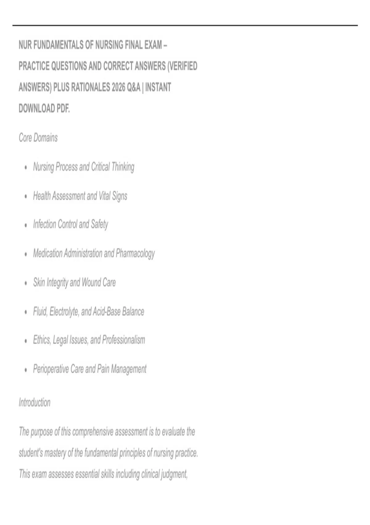 NUR FUNDAMENTALS OF NURSING FINAL EXAM – PRACTICE QUESTIONS AND CORRECT ...
