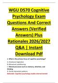 WGU D570 Cognitive &NewLine;Psychology Exam &NewLine;Questions And Correct &NewLine;Answers &lpar;Verified &NewLine;Answers&rpar; Plus &NewLine;Rationales 2026&sol;2027 &NewLine;Q&A &vert; Instant &NewLine;Download Pdf 