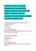 NATIONAL COUNCIL LICENSURE &NewLine;EXAMINATION FOR REGISTERED &NewLine;NURSES &lpar;NCLEX-RN&rpar; QUESTIONS AND &NewLine;CORRECT ANSWERS &lpar;VERIFIED &NewLine;ANSWERS&rpar; PLUS RATIONALES 2026 Q&A &NewLine;&vert; INSTANT DOWNLOAD PDF 