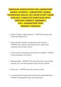 AMERICAN ASSOCIATION FOR LABORATORY &NewLine;ANIMAL SCIENCE &vert; LABORATORY ANIMAL &NewLine;TECHNICIAN &lpar;AALAS LAT&rpar; EXAM STUDY GUIDE &NewLine;2026&sol;2027 COMPLETE QUESTIONS WITH &NewLine;VERIFIED CORRECT ANSWERS &vert;&vert;  &NewLine;100&percnt; GUARANTEED PASS &NewLine;<NEWEST VERSION> 