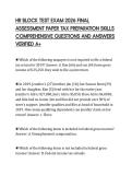 HR BLOCK TEST EXAM 2026 FINAL&NewLine;ASSESSMENT PAPER TAX PREPARATION SKILLS&NewLine;COMPREHENSIVE QUESTIONS AND ANSWERS&NewLine;VERIFIED A&plus;