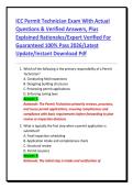 ICC Permit Technician Exam With Actual&NewLine;Questions & Verified Answers&comma; Plus&NewLine;Explained Rationales&sol;Expert Verified For&NewLine;Guaranteed 100&percnt; Pass 2026&sol;Latest&NewLine;Update&sol;Instant Download Pdf