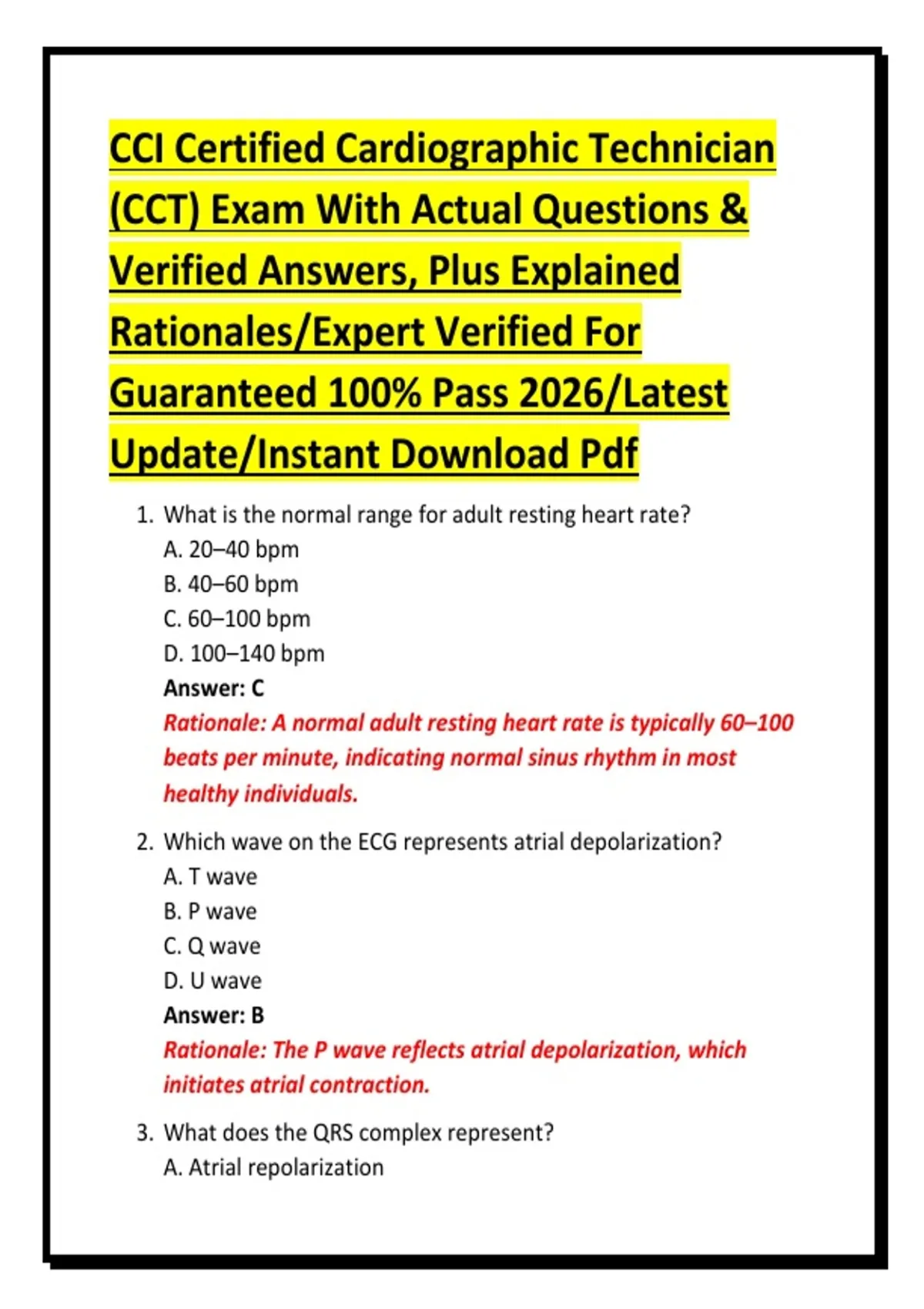 CCI Certified Cardiographic Technician (CCT) Exam With Actual Questions ...