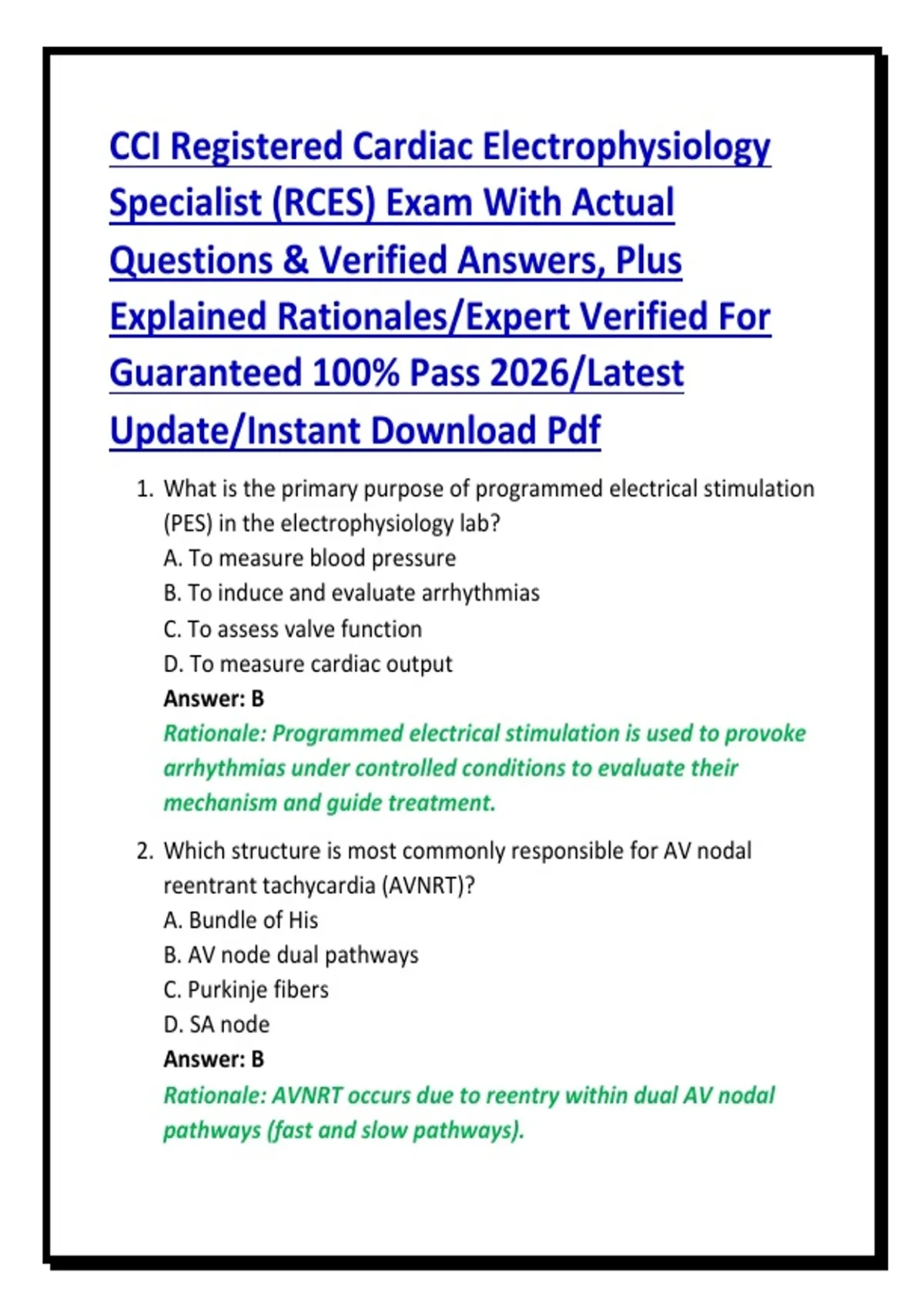 Per Cci Questionnaire.pdf CCI Registered Cardiac Electrophysiology Specialist (RCES) Exam With ...