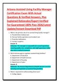 Arizona Assisted Living Facility Manager&NewLine;Certification Exam With Actual&NewLine;Questions & Verified Answers&comma; Plus&NewLine;Explained Rationales&sol;Expert Verified&NewLine;For Guaranteed 100&percnt; Pass 2026&sol;Latest&NewLine;Update&sol;Instant Download Pdf