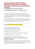 CLAIMS ADJUSTER CERTIFICATION PRACTICE EXAM 2026 &vert; 200&plus; VERIFIED QUESTIONS & RATIONALES FOR FAST PASS SUCCESS