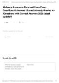 Alabama Insurance Personal Lines Exam Questions & Answers &vert; Latest Already Graded A&plus; &vert;Questions with Correct Answers 2026 latest update&excl;&excl;&NewLine;&NewLine;