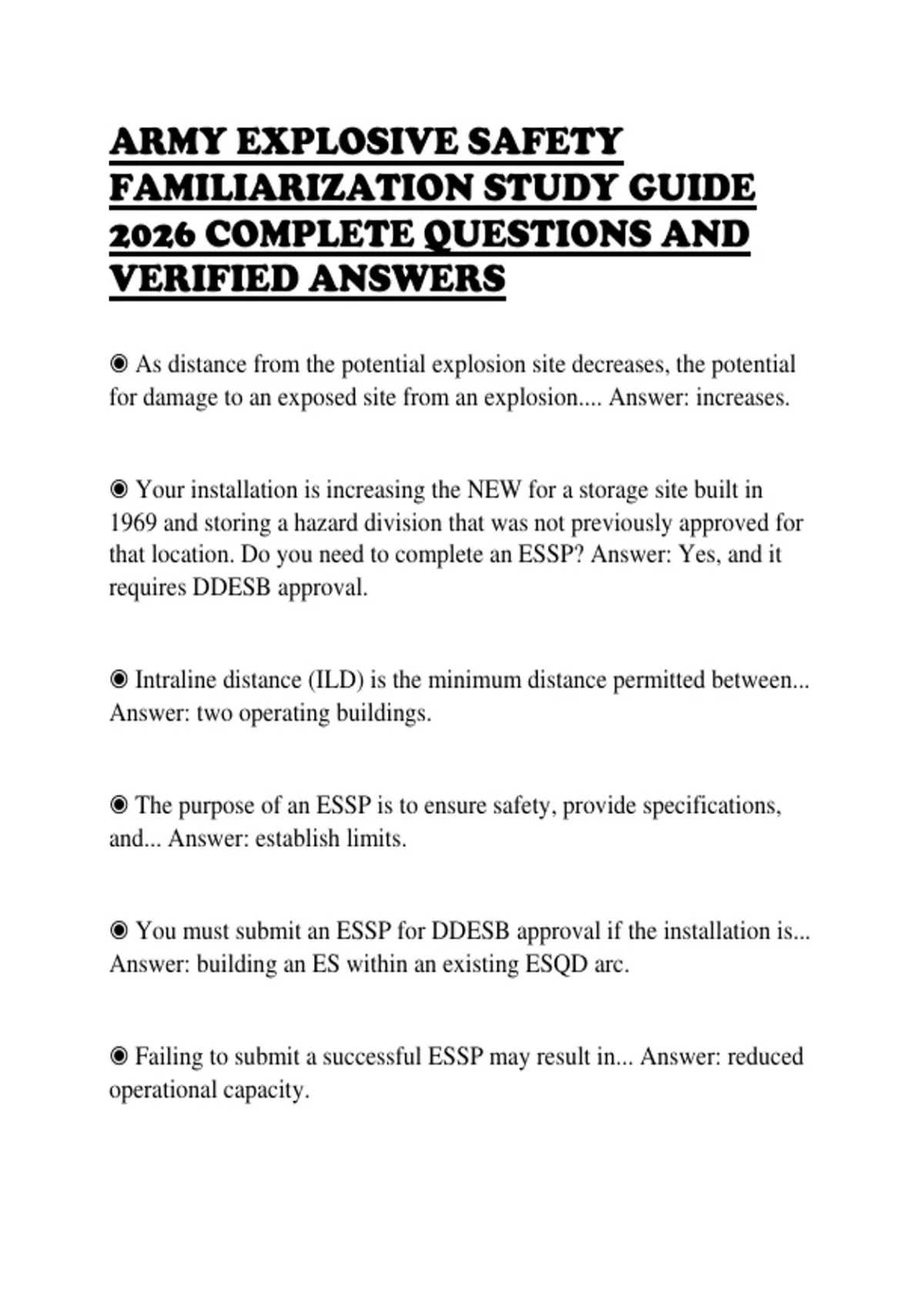 ARMY EXPLOSIVE SAFETY FAMILIARIZATION STUDY GUIDE 2026 COMPLETE ...