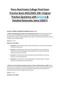 Perry Real Estate College Final Exam&NewLine;Practice Bank 2025&sol;2026 100&plus; Original&NewLine;Practice Questions with Answers &&NewLine;Detailed Rationales latest 2026&excl;&excl;&excl;
