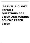 AQA A-level Biology 7402&sol;1 Paper 1 June 2024 &vert; Questions & Verified Mark Scheme