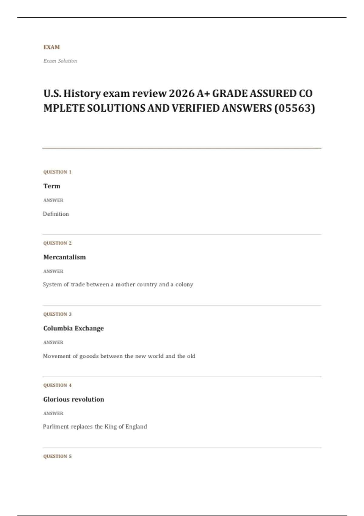 US history EXAM A+ GRADE ASSURED COMPLETE SOLUTIONS AND VERIFIED ...