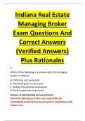 Indiana Real Estate &NewLine;Managing Broker &NewLine;Exam Questions And &NewLine;Correct Answers &NewLine;&lpar;Verified Answers&rpar; &NewLine;Plus Rationales 