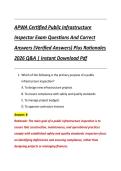 APWA Certified Public Infrastructure &NewLine;Inspector Exam Questions And Correct &NewLine;Answers &lpar;Verified Answers&rpar; Plus Rationales &NewLine;2026 Q&A &vert; Instant Download Pdf
