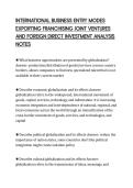 INTERNATIONAL BUSINESS ENTRY MODES&NewLine;EXPORTING FRANCHISING JOINT VENTURES&NewLine;AND FOREIGN DIRECT INVESTMENT ANALYSIS&NewLine;NOTES&NewLine;