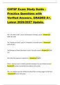  CHFSP Exam Study Guide &ndash; &NewLine;Practice Questions with &NewLine;Verified Answers&period; GRADED A&plus;&period; &NewLine;Latest 2026&sol;2027 Update&period;  