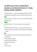 CA RCFE Exam Title 22 &lpar;2026&sol;2027&rpar; &ndash; &NewLine;Questions and Revised Answers A&plus; Study &NewLine;Guide&vert;&vert; LATEST UPDATE&excl;&excl;