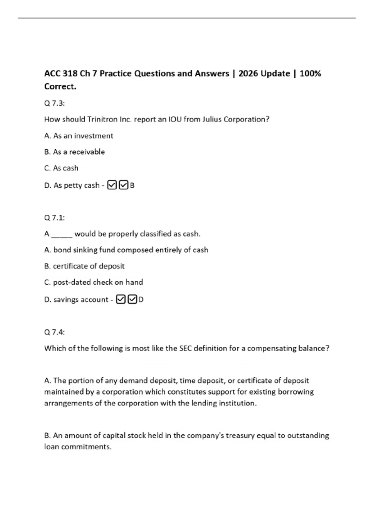 ACC 318 Ch 7 Practice Questions and Answers | 2026 Update | 100% ...