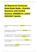 VA Registered Technician &NewLine;Exam Study Guide &ndash; Practice &NewLine;Questions with Verified &NewLine;Answers&period; GRADED A&plus;&period; Latest &NewLine;2026&sol;2027 Update&period;  