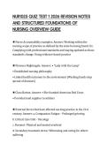 NUR1025 QUIZ TEST 1 2026 REVISION NOTES&NewLine;AND STRUCTURED FOUNDATIONS OF&NewLine;NURSING OVERVIEW GUIDE