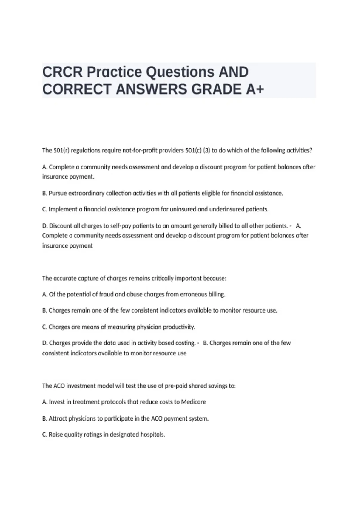 CRCR Practice Questions and Answers Study Guide with Verified Solutions ...