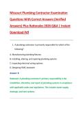 Missouri Plumbing Contractor Examination &NewLine;Questions With Correct Answers &lpar;Verified &NewLine;Answers&rpar; Plus Rationales 2026 Q&A &vert; Instant &NewLine;Download Pdf 