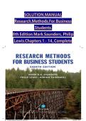 SOLUTION MANUAL Research Methods For Business Students 8th Edition Mark Saunders&comma; Philip Lewis Chapters 1 - 14&comma; Complete&NewLine;
