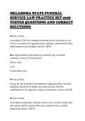 OKLAHOMA STATE FUNERAL&NewLine;SERVICE LAW PRACTICE SET 2026&NewLine;TESTED QUESTIONS AND CORRECT&NewLine;SOLUTIONS&NewLine;