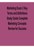 Marketing Exam 2 Key Terms and Definitions Study Guide Complete Marketing Concepts Review Comprehensive 2025&sol; 2026 with Solution for Exam Success and Mastery
