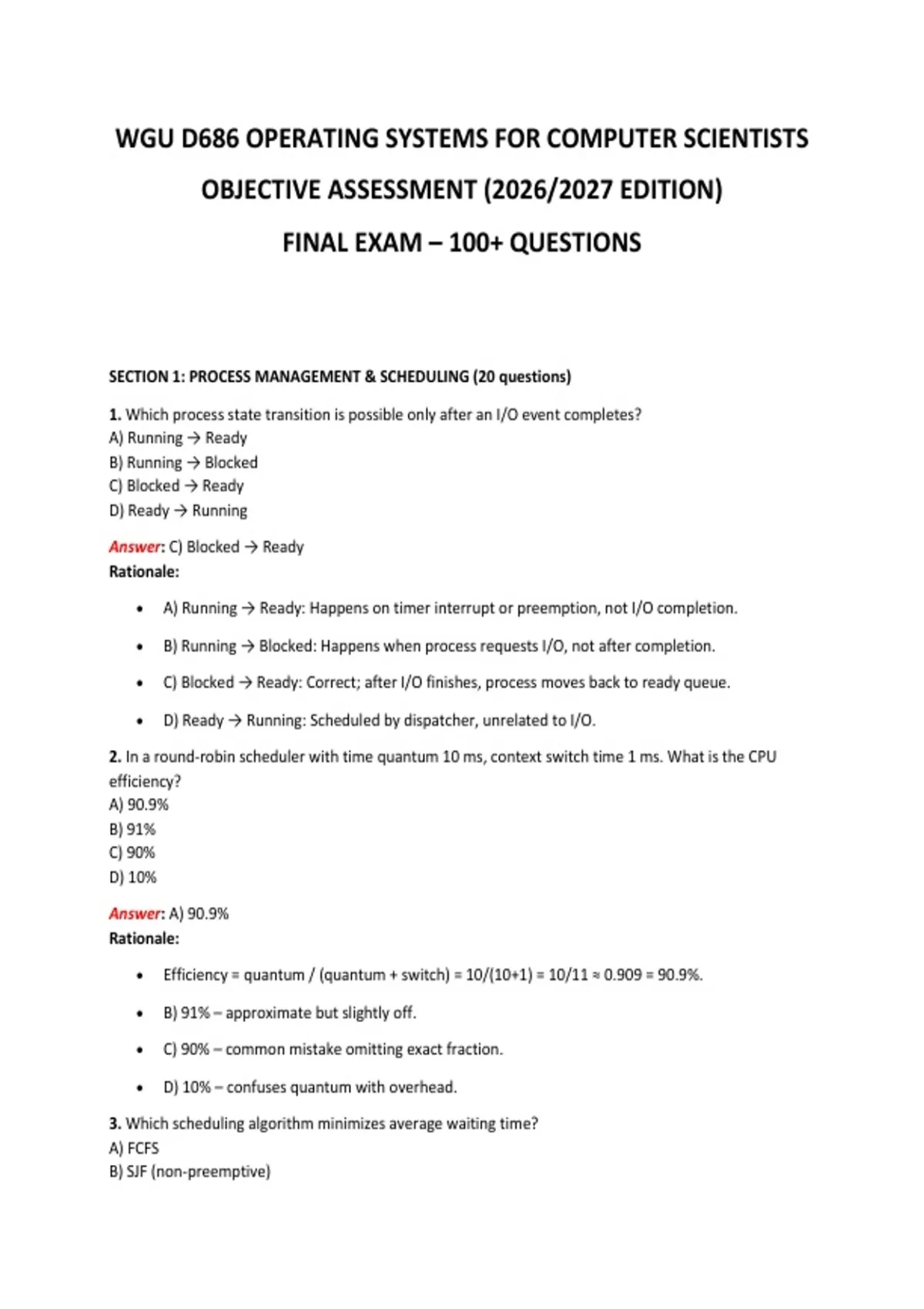 WGU D686 OPERATING SYSTEMS FOR COMPUTER SCIENTISTS OBJECTIVE ASSESSMENT ...