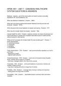 NFDN 1001 - UNIT 7 - CANADIAN HEALTHCARE SYSTEM QUESTIONS & ANSWERS