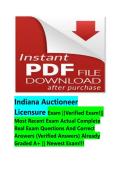 Indiana Auctioneer Licensure Exam &vert;&vert;Verified Exam&excl;&vert;&vert; Most Recent Exam Actual Complete Real Exam Questions And Correct Answers &lpar;Verified Answers&rpar; Already Graded A&plus; &vert;&vert; Newest Exam&excl;&excl;&excl;