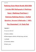 RADIOLOGY EXAM MASTER BUNDLE 2025&sol;2026 &ndash; 200&plus; PRACTICE QUESTIONS&comma; ANSWERS & RATIONALES &vert; BDA RADIOGRAPHY &plus; FINAL EXAM &plus; VETERINARY RADIOLOGY REVIEW&NewLine;&NewLine;