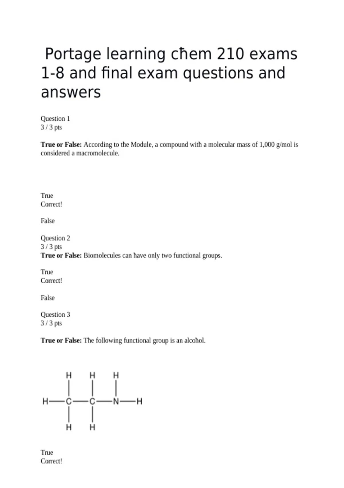 Chem 210 Exams 1 to 8 and Final Review Practice Questions Study Guide ...