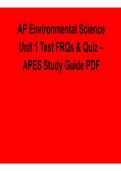 AP Environmental Science Unit 1 Test FRQs & Quiz &ndash; APES Study Guide PDF 2026&ndash;2027 Update Complete Exam Prep & Questions and Answers by &lbrack;Author Name&rsqb;
