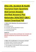 Ohio Life&comma; Accident & Health &NewLine;Insurance Exam Questions &NewLine;And Correct Answers &NewLine;&lpar;Verified Answers&rpar; Plus &NewLine;Rationales 2026&sol;2027 Q&A &vert; &NewLine;Instant Download Pdf 