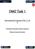 D662 Task 1 Interventions for Learners &lpar;2026&rpar; &vert; Tier 1&ndash;3 Inclusive Classroom Strategies