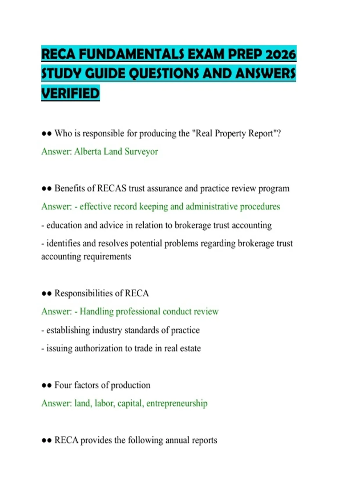 Reca Rms Worksheet RECA FUNDAMENTALS EXAM PREP 2026 STUDY GUIDE QUESTIONS AND ANSWERS ...