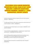 CALIFORNIA CHILD ABUSE MANDATED REPORTING ACTUAL EXAM STUDY GUIDE 2025&sol;2026 &vert; COMPLETE QUESTIONS &vert; VERIFIED ANSWERS &vert; GRADED A &plus; &vert; PASS GUARANTEED &vert; RECENT UPDATE&NewLine;&NewLine;