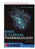 Test Bank for Basic and Clinical Pharmacology 14th Edition Katzung - Complete All Chapters 1-66&comma; Latest Updated Questions with Correct Answers A&plus; GUIDE