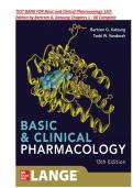 TEST BANK FOR Basic and Clinical Pharmacology 15th Edition by Bertram G&period; Katzung All Chapters 1 - 66 Complete A&plus; Guide 