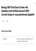 Biology 1001 Final Exam Cordes with Questions and Verified Answers&vert; 100&percnt; Correct&vert; Grade A&plus; Assured&sol;Newest Update&excl;&excl;&excl;