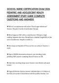 SCHOOL NURSE CERTIFICATION EXAM 2026&NewLine;PEDIATRIC AND ADOLESCENT HEALTH&NewLine;ASSESSMENT STUDY GUIDE COMPLETE&NewLine;QUESTIONS AND ANSWERS