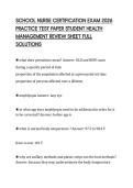 SCHOOL NURSE CERTIFICATION EXAM 2026&NewLine;PRACTICE TEST PAPER STUDENT HEALTH&NewLine;MANAGEMENT REVIEW SHEET FULL&NewLine;SOLUTIONS